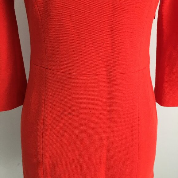 SANDRO Red/Orange Wool Blend Gold Zip Shoulder 3/4 Sleeve Sheath Shift Dress - Picture 14 of 16